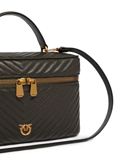 Pinko Quilted Zip Leather Makeup Bag In Black