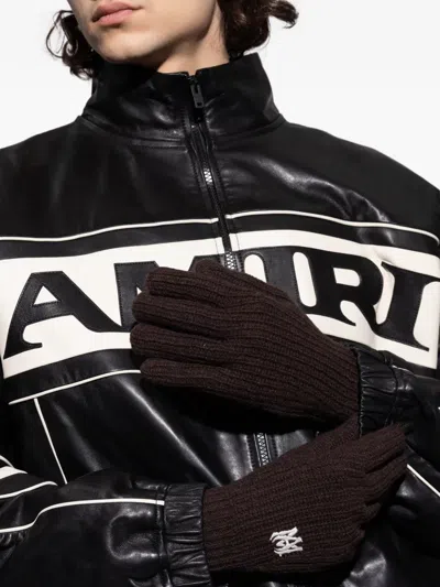 Amiri Logo Appliqué Gloves In Brown