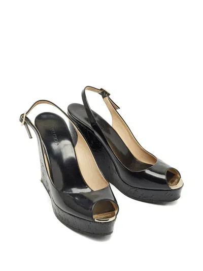 Pre-owned Jimmy Choo Platform Slingback Leather Sandal In Black