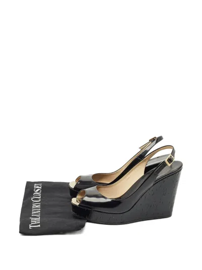 Pre-owned Jimmy Choo Platform Slingback Leather Sandal In Black