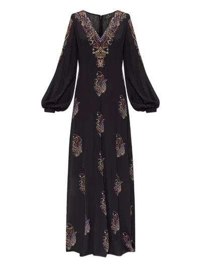Etro V-neck Maxi Dress In Black