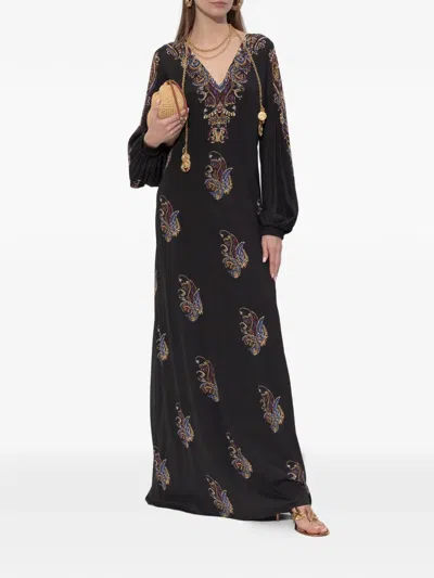 Etro V-neck Maxi Dress In Black