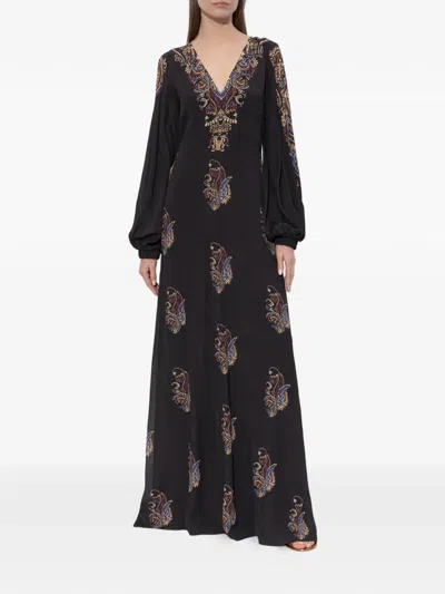 Etro V-neck Maxi Dress In Black