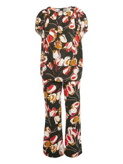 Pre-owned Marni Floral-print Cotton Jumpsuit In Black