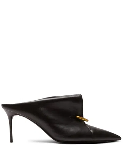 Balmain Lambskin Leather Mules With Front Piercing In Black