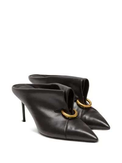 Balmain Lambskin Leather Mules With Front Piercing In Black