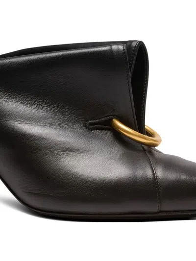 Balmain Lambskin Leather Mules With Front Piercing In Black