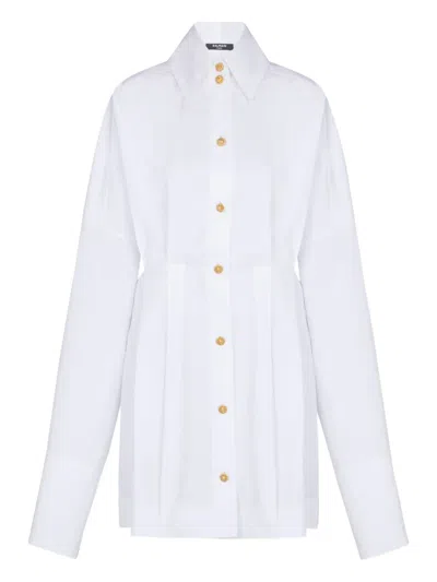 Balmain Buttoned Poplin Shirt Dress In White