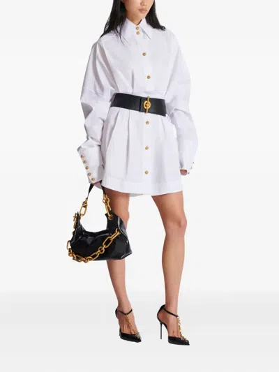 Balmain Buttoned Poplin Shirt Dress In White