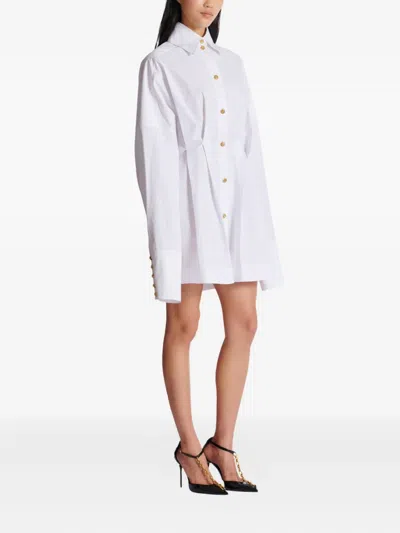 Balmain Buttoned Poplin Shirt Dress In White