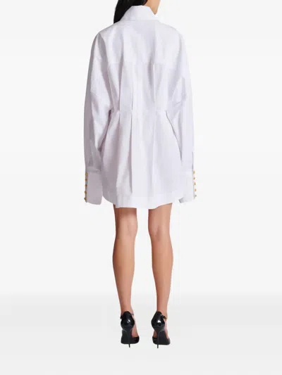 Balmain Buttoned Poplin Shirt Dress In White