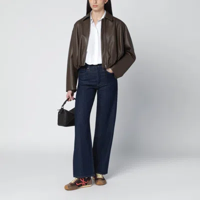 Loewe Dark Green Leather Zip Bomber In Green