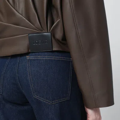 Loewe Dark Green Leather Zip Bomber In Green