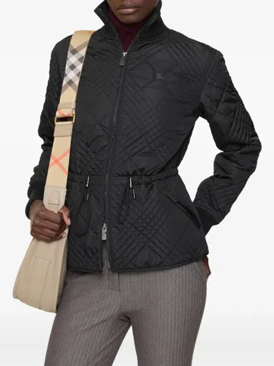 Burberry Micro Check-stitch Nylon Wakerley Jacket In Black
