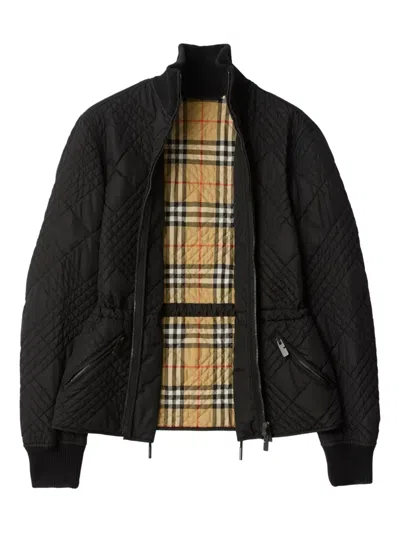 Burberry Micro Check-stitch Nylon Wakerley Jacket In Black