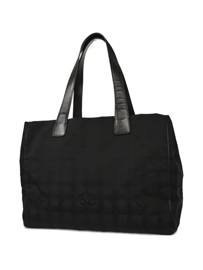 Pre-owned Chanel 2005 Jacquard Travel Line Tote In Black