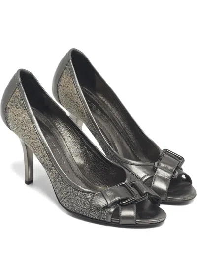 Pre-owned Burberry Peep-toe Heeled Pumps In Gray