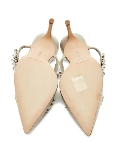 Pre-owned Manolo Blahnik Lurum Heeled Mules In Gray