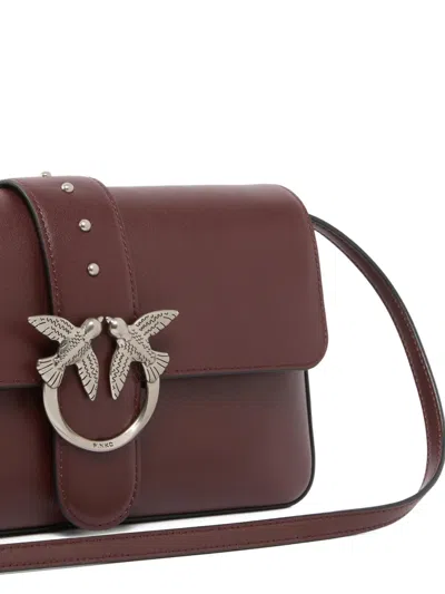 Pinko Medium Love Studded Bird Leather Shoulder Bag In Brown