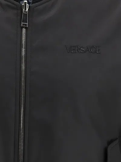 Versace Ribbed Cuffs Jacket Front Pockets Hem In Black