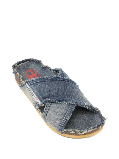 Diesel D-woodstock Cross Frayed Sandals In Blue
