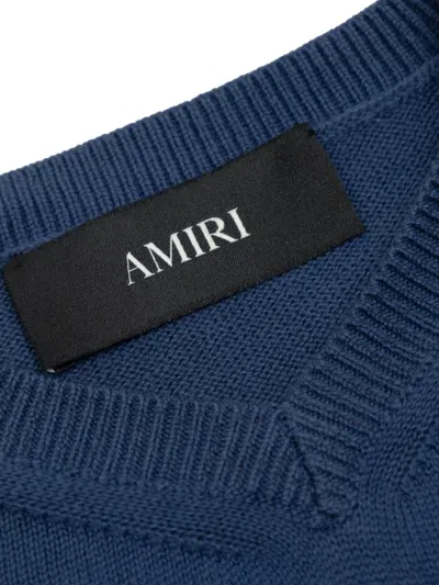 Amiri V-neck Embroidered Sweater In Blue