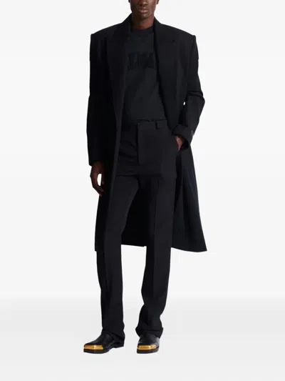 Balmain Navy Blue Twill Pant In Black