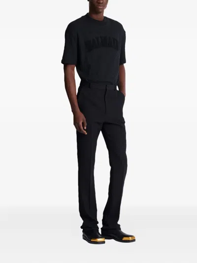 Balmain Navy Blue Twill Pant In Black
