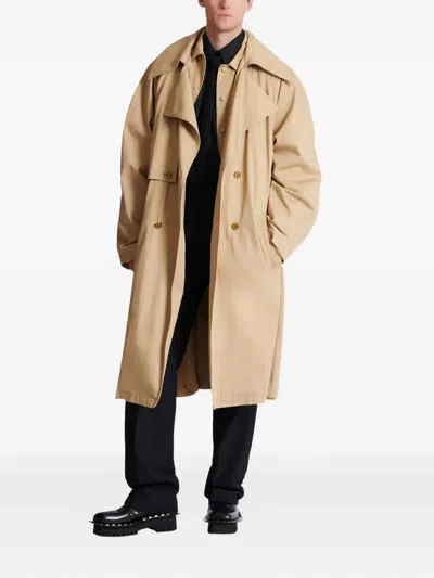 Balmain Belted Trench Coat In Brown
