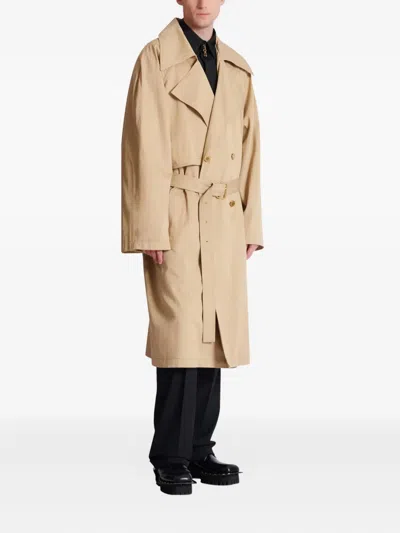 Balmain Belted Trench Coat In Brown