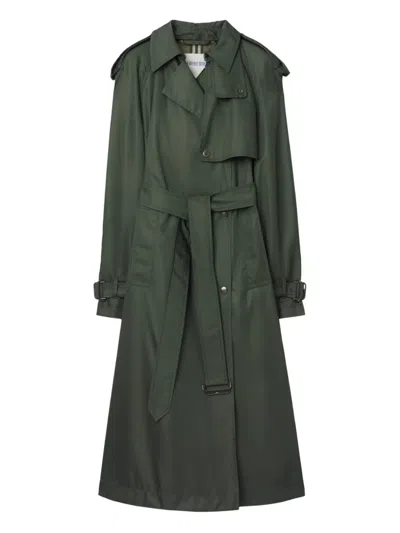 Burberry Hooded Belted Nylon Trench Coat In Green
