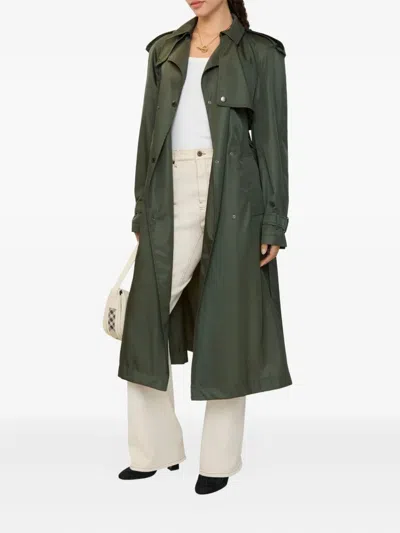 Burberry Hooded Belted Nylon Trench Coat In Green