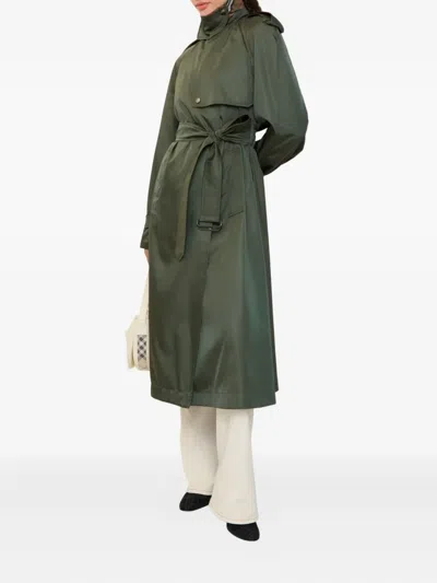 Burberry Hooded Belted Nylon Trench Coat In Green