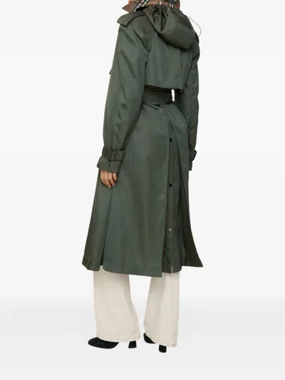 Burberry Hooded Belted Nylon Trench Coat In Green