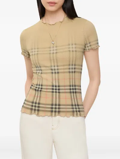 Burberry Ruffled Faded-check Cotton T-shirt In Multi