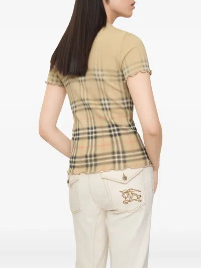 Burberry Ruffled Faded-check Cotton T-shirt In Multi