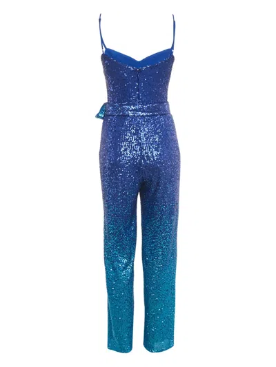 Pre-owned Dress The Population Black Label Sleveeless Sequin-embellishment Belted Jumpsuit In Blue