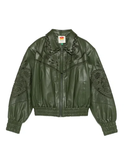 Farm Rio Richelieu Heart Embroidered Jacket In Green