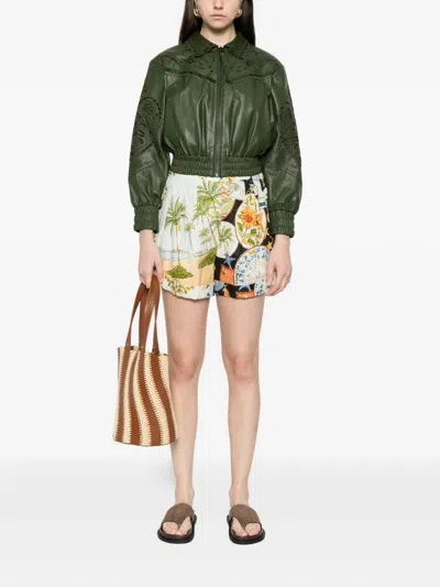 Farm Rio Richelieu Heart Embroidered Jacket In Green