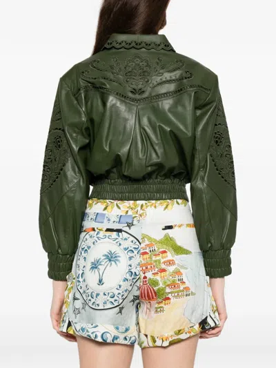 Farm Rio Richelieu Heart Embroidered Jacket In Green