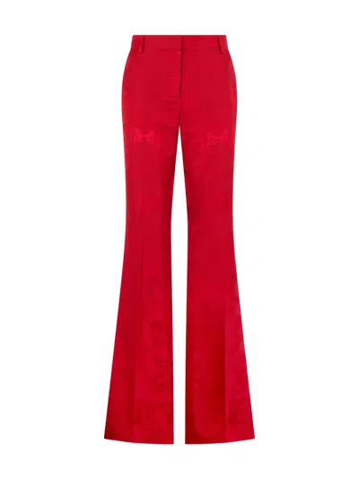 Roberto Cavalli Dark Red Trousers With Dragon Pattern In Red