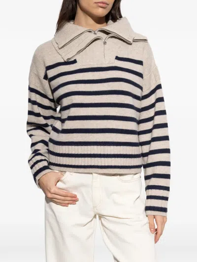 Rag & Bone Ilaria Stripe Half Zip Wool Pullover In Neutral