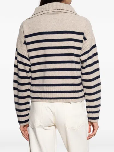 Rag & Bone Ilaria Stripe Half Zip Wool Pullover In Neutral