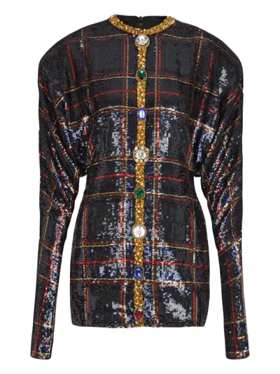 Balmain Sequin-embellished Plaid Dress In Multi