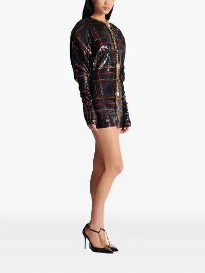 Balmain Sequin-embellished Plaid Dress In Multi