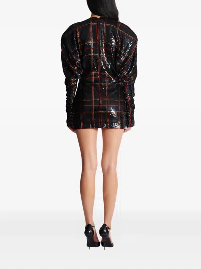 Balmain Sequin-embellished Plaid Dress In Multi