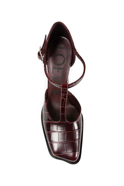 Loewe Onda 90 T-bar Pumps In Croc-embossed Leather In Red