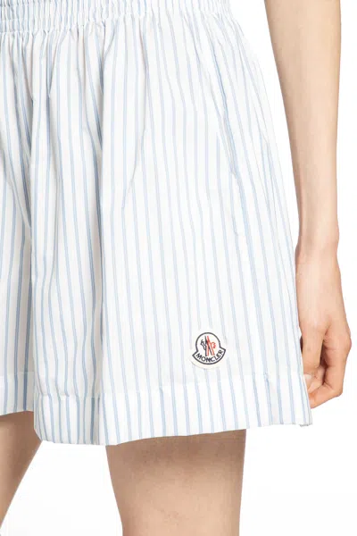 Moncler Stripe Logo Patch Shorts In Blue