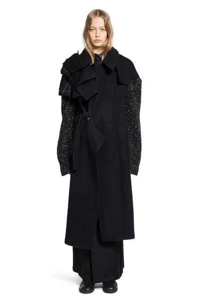 Yohji Yamamoto R Double Layered Belted Coat In Black