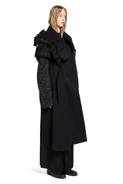 Yohji Yamamoto R Double Layered Belted Coat In Black